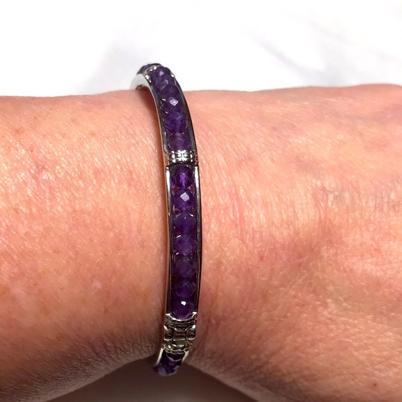 🌹Amethyst Beaded Bangle Bracelet - Picture 2 of 9